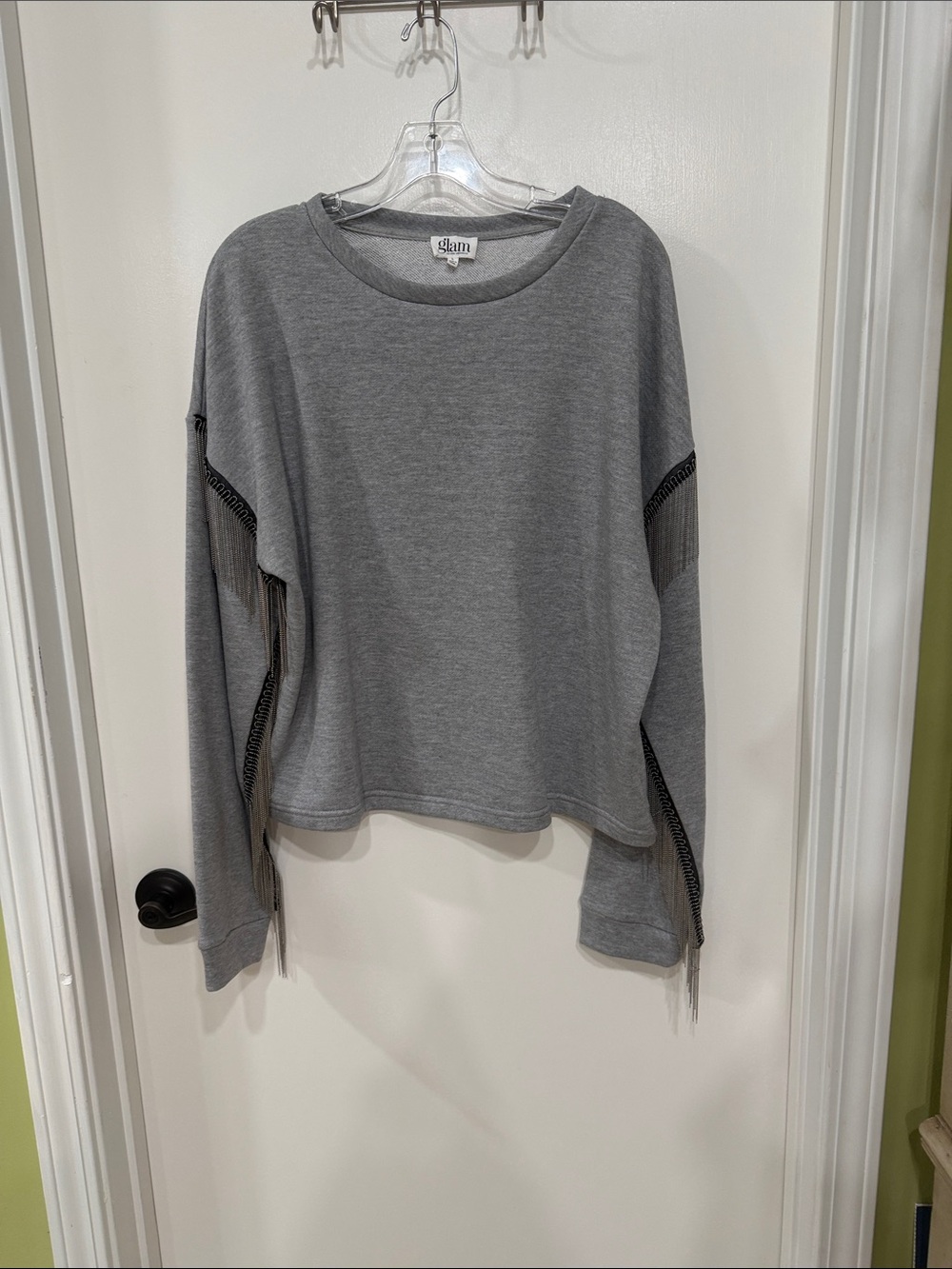 glam Gray Fringe-Trim Sweatshirt